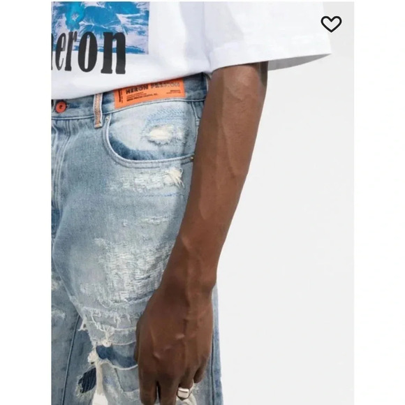 Heron Preston Distressed Effect Jeans Mens Straight Leg Ripped Size 27 - Picture 5 of 14